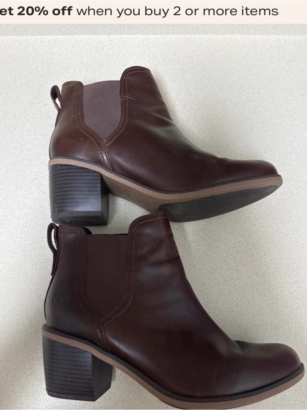Women's Brown Leather Block-Heel Ankle Boots - Brand timberlands